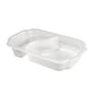 Die Duni GmbH PP-Schale Take-Away 2 Transparent PP 250x159x45 ist eine weiße, zweiteilige Einweg-Lebensmittelschale (246 Stück/Packung), ideal für die umweltfreundliche Lagerung und Mitnahme, abgebildet auf einem unifarbenen Hintergrund.
