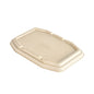 Bagasse-kansi Duni GmbH:n HMR-kuitutarjottimille (ruskea, päällystetty, 222x155x21 mm), biologisesti hajoava ja korotetuilla reunoilla - ympäristöystävällinen pakkausratkaisu 320 kappaleen pakkauksessa.