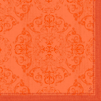 Koristeellinen oranssi damastikuvio kukka- ja spiraali-aiheilla antaa Duni GmbH Dunilin-lautasliinoille 40 x 40 cm 1/4 taitto rakenteellisen vintage-ilmeen - ihanteellinen laadukkaina lautasliinoina joka tilanteeseen.
