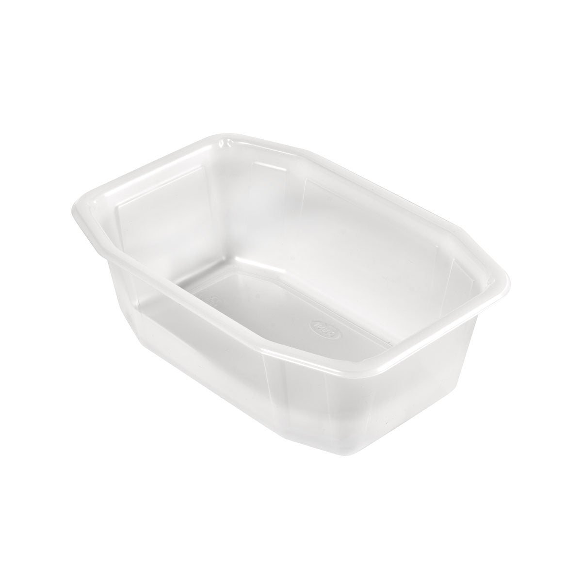 Duni GmbH:n PP-kulho HMR Transparent PP 215x148, kirkas suorakulmainen säiliö, jossa on viistot sivut ja pyöristetyt kulmat, on kuvattu tyhjänä valkoisella taustalla.