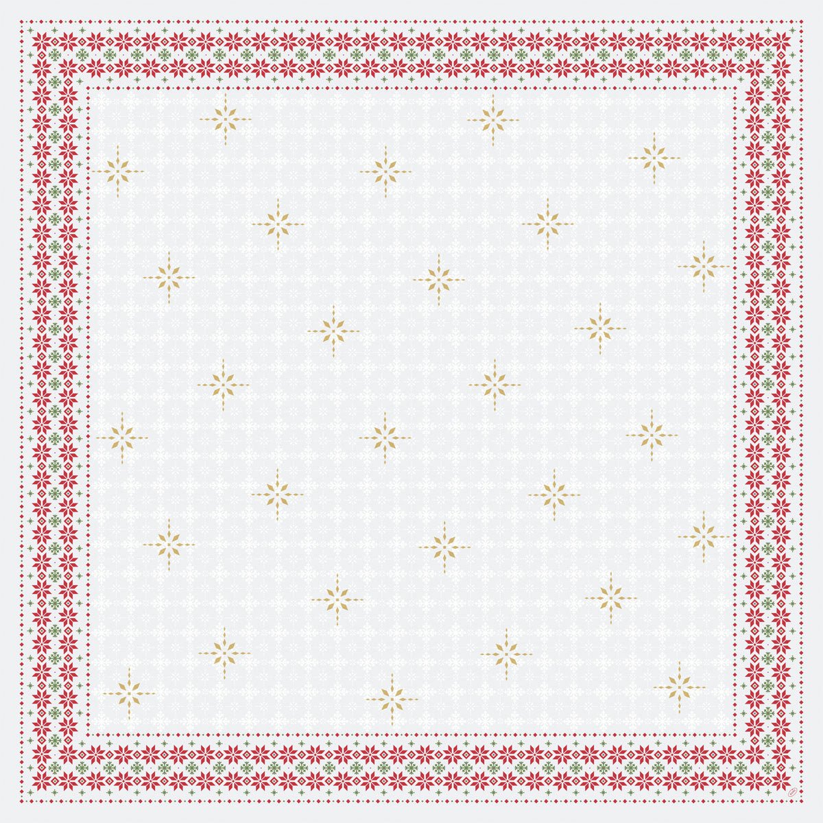 Dunicel-keskiliina 84x84cm Tradition Duni GmbH:ltä on valkoinen taustaltaan, jossa on kultaisia tähtiä ja punaisia kukkareunuksia - ihanteellinen, koristeellinen valinta juhlatilaisuuksiin. Pakkauksessa on 20 kappaletta.
