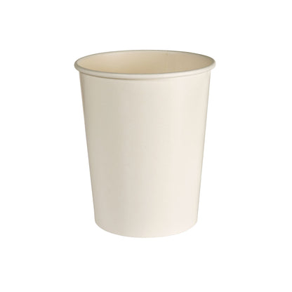 Ein Suppenbecher Basic Weiß Karton/PE der Duni GmbH ist aufrecht und leer vor weißem Hintergrund abgebildet - perfekt für Suppen für unterwegs.