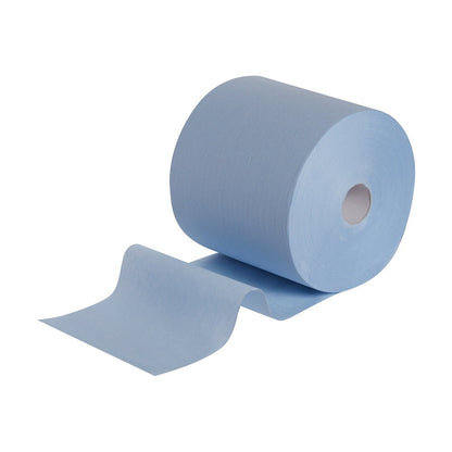 Osittain auki rullattu WypAll® L10 EXTRA+ pyyherulla (38,00 cm x 23,50 cm) Kimberly-Clark GmbH:lta valkoisella taustalla, ihanteellinen pintojen puhdistukseen.