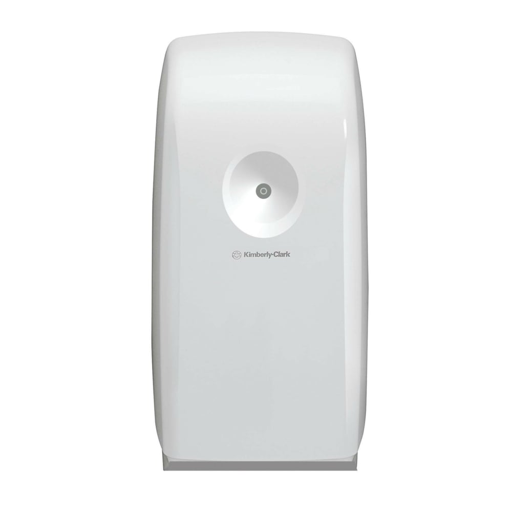 Kimberly-Clark GmbH:n Aquarius™ ilmanraikastin on valkoinen, seinään kiinnitettävä annostelija, jossa on tyylikäs muotoilu, joka täydentää jokaista huoneilmajärjestelmää puhtaan, raikkaan ympäristön luomiseksi.