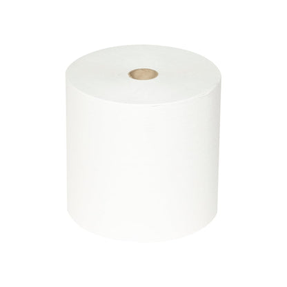 Yksi suuri Scott® ESSENTIAL™ käsipyyherulla Kimberly-Clark GmbH:lta, näkyvä pahviydin, pystyasennossa yksivärisellä valkoisella taustalla; pakkauksesta 6 rullaa x 1 arkki | kartonki (6 rullaa).