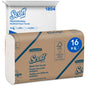 Valkoinen lähetyslaatikko, jossa lukee "Scott® Käsipyyhkeet - MultiFold / Valkoinen" Kimberly-Clark GmbH:lta, sisältää 16 pakkausta, joissa kussakin on 250 arkkia (yhteensä 4 000 käsipyyhettä) ja tarjoaa hygieenistä käsien kuivausta kätevässä monipakkauksessa.
