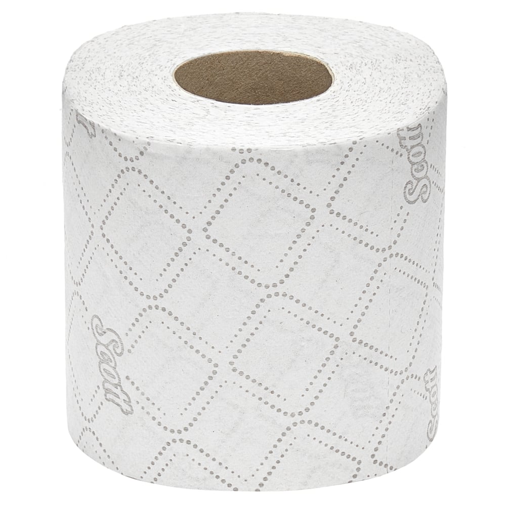Scott® Essential™ WC-paperin pienrullalaatikko Kimberly-Clark GmbH:ltä sisältää 8 pakkausta, joissa on 8 valkoista pienrullaa, joissa on 350 arkkia per rulla, kuvattuna valkoisella taustalla.