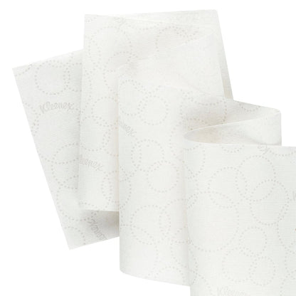 Kimberly-Clark GmbH:n Kleenex®-rullapyyhkeet E-roll Large valkoisesta, 1-kerroksisesta kierrätyspaperista, jossa on hienovarainen pistekuvio ja heikko brändäys - ihanteellinen hygieeniseen käsienkuivaukseen (6x250m rullaa per laatikko).