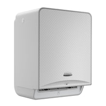 Der Kimberly-Clark Professional™ Icon™ Elektronische No Touch - Losse Module - Rolle / Silver Mosaic von Kimberly-Clark GmbH ist ein wandmontierter, berührungsloser Papierhandtuchspender mit einer strukturierten silbernen Mosaikfront und einer unteren Öffnung für die Handtuchausgabe.