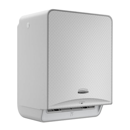 Kimberly-Clark Professional™ Icon™ Elektroninen No Touch - Loose Module - Rulla / Silver Mosaic Kimberly-Clark GmbH:ltä on seinälle asennettava, kosketusvapaa paperipyyheannostelija, jossa on hopeinen mosaiikkietuosa ja alaosa pyyhkeiden jakelua varten.