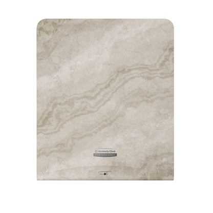 Die Kimberly-Clark Professional™ Icon™ Dispenser Faceplate - eHRT (33,02 x 37,47 x 3,18 cm) der Kimberly-Clark GmbH zeichnet sich durch ein beigefarbenes Marmor-Design und ein zentrales Logo aus und verleiht Ihrer Waschraum-Zubehör-Kollektion Eleganz.