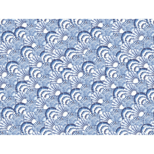 Ein dichtes blau-weißes Muschelmuster mit detaillierten Linien ziert die Duni GmbH Papier-Tischsets 30x40 cm Tide - Hochwertige Tischdekoration, Packung (250 Stück), perfekt für den stilvoll gedeckten Tisch.