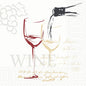 Ein stilisiertes Weinmotiv ziert die Duni GmbH 3lagig Zellt.-Servietten (24x24 cm, Packung mit 250), auf denen Wein in ein Glas gegossen wird, Trauben und eine handgeschriebene Schrift im Hintergrund.