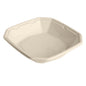 Ruskea, neliönmuotoinen Octabagasse-kulho 1000 ml Duni GmbH:ltä (224x224x42mm), pinnoittamaton ja biologisesti hajoava, valmistettu ympäristöystävällisestä bagassista; 50 kappaleen pakkaus - valokuvattu valkoisella taustalla.