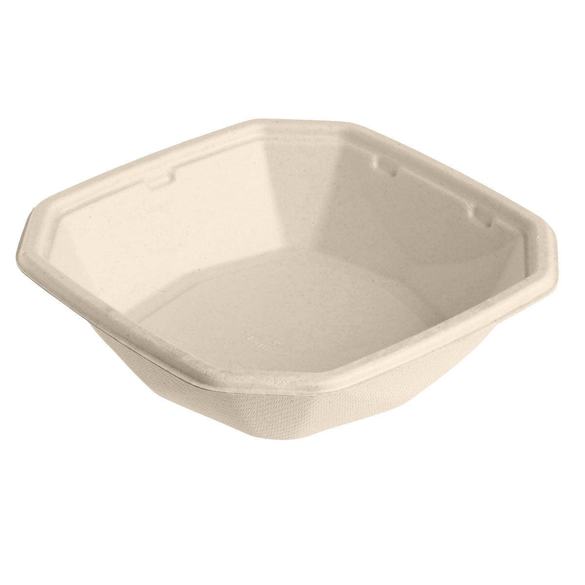 Octabagasse-kulho 400 ml Duni GmbH:ltä on päällystetty, ruskea, kuusikulmainen bagassikulho (152x152x38 mm), PBAT/PLA-päällysteinen, joka esitetään kestävänä pakkausratkaisuna valkoisella taustalla. Pakkaus: 50 kappaletta.