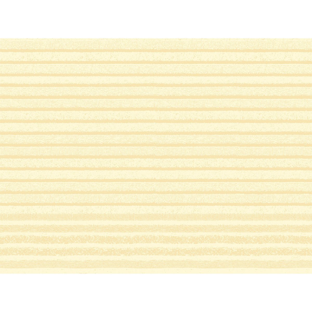 Vaaleankeltainen tausta, jossa on tasaisesti jakautuneet vaakasuorat viivat eri keltaisen sävyissä, muistuttaa Duni GmbH:n Tessuto creme -paperipöytäliinoja 30x40 cm. Niiden hienovarainen raitakuvio luo tyylikkään aksentin jokaiselle katetulle pöydälle.