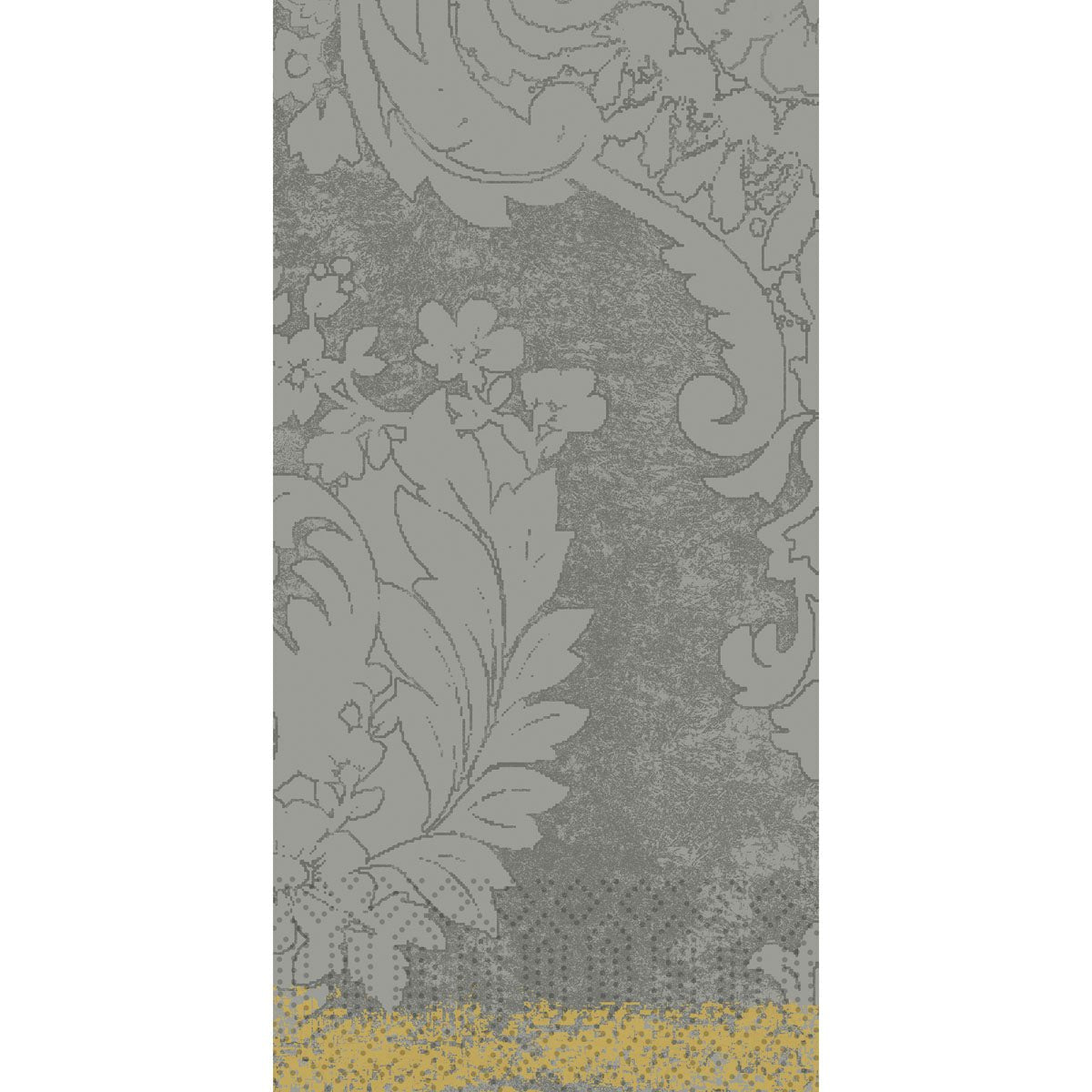 Duni GmbH:n Zellt.-Serv.40x40 3lg 1/8 Royal gran.grey paperiservetit (250 kpl:n pakkaus) on varustettu taidokkaalla harmaalla kukka- ja lehtikuviolla sekä keltaisella pisteviivalla, jotka tuovat jokaiselle katetulle pöydälle eleganssia.