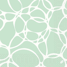 Abstrakti muotoilu epäsäännöllisillä valkoisilla solumaisilla muodoilla ja pisteillä Ocean Mint -taustalla. Ihanteellinen Duni GmbH -lautasliinoille 40x40 cm 3-kerroksinen 1/4-taitto, pakkaus (250 kappaletta).