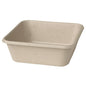 Classic Box 900 ml - pinnoittamaton ruskea bagassi 155x155x53 Duni GmbH:ltä on yksinkertainen, suorakulmainen astia, jossa on hieman pyöristetyt kulmat ja teksturoitu pinta, esitettynä tyhjällä valkoisella taustalla. Pakkaus (40 kappaletta).