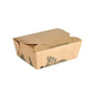 Alga Box 1200ml 120x110x62mm, ruskea | Duni GmbH:n kartonki on suljettu ruskea laatikko, jossa on mustia kasvikuvioita ja "Hei! Olen peitetty levillä!" yläkannessa - ympäristöystävällinen pakkaus mukaan otettaville elintarvikkeille.
