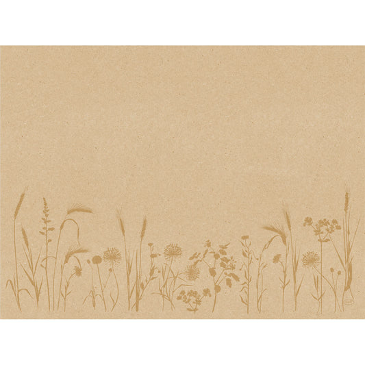 Papier-Tischsets Meadow natural 30x40 cm von Duni GmbH: braunes Papier mit zarten, hellbraunen Wildblumen am unteren Rand. Ideal für stilvolle Tischdekoration, Packung mit 250 Stück aus recyceltem Papier.