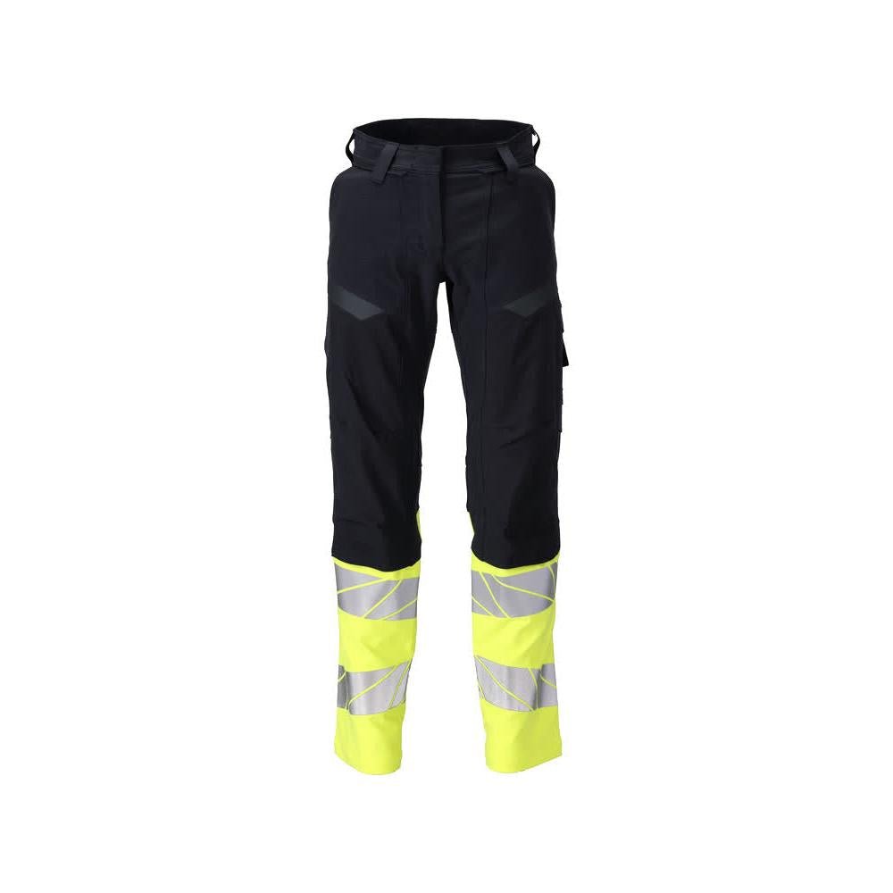 Housut, naiset, DIAMOND, polvitaskut, joustavat housut Multisafe, musta sininen/hi-vis keltainen
