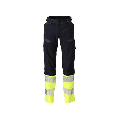 Housut, naiset, DIAMOND, polvitaskut, joustavat housut Multisafe, musta sininen/hi-vis keltainen