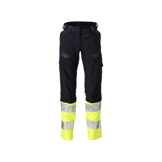 Housut, naiset, DIAMOND, polvitaskut, joustavat housut Multisafe, musta sininen/hi-vis keltainen