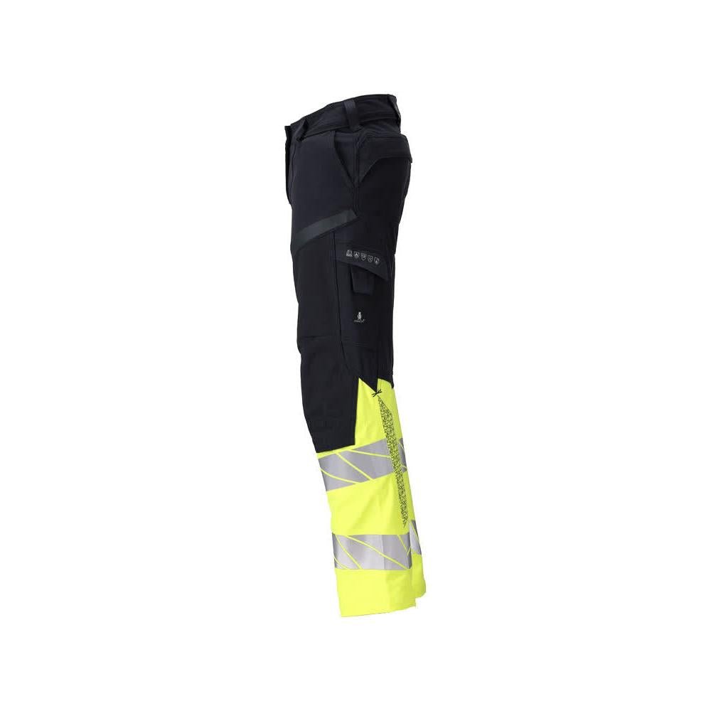 Housut, naiset, DIAMOND, polvitaskut, joustavat housut Multisafe, musta sininen/hi-vis keltainen
