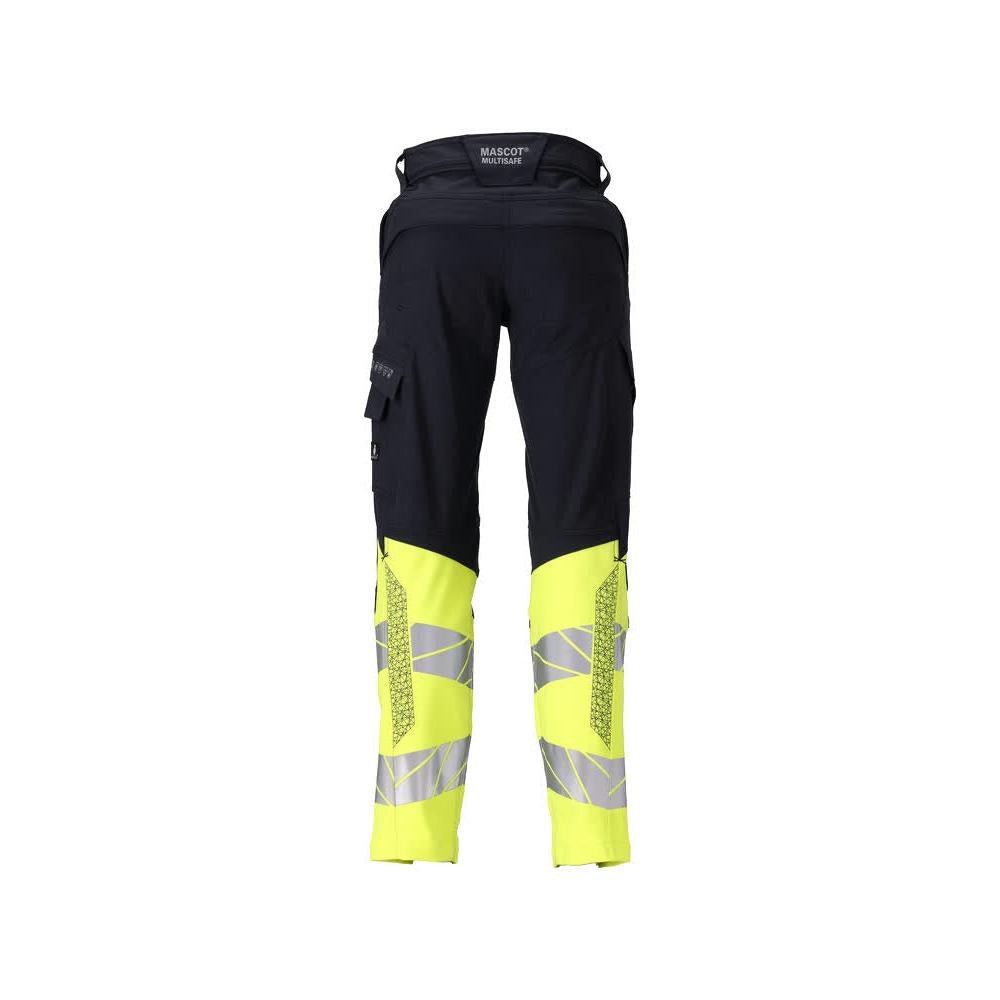 Housut, naiset, DIAMOND, polvitaskut, joustavat housut Multisafe, musta sininen/hi-vis keltainen