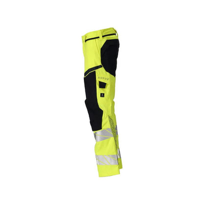Housut polvitaskuilla, joustavilla sisäosilla Multisafe-housut, hi-vis keltainen/musta-sininen