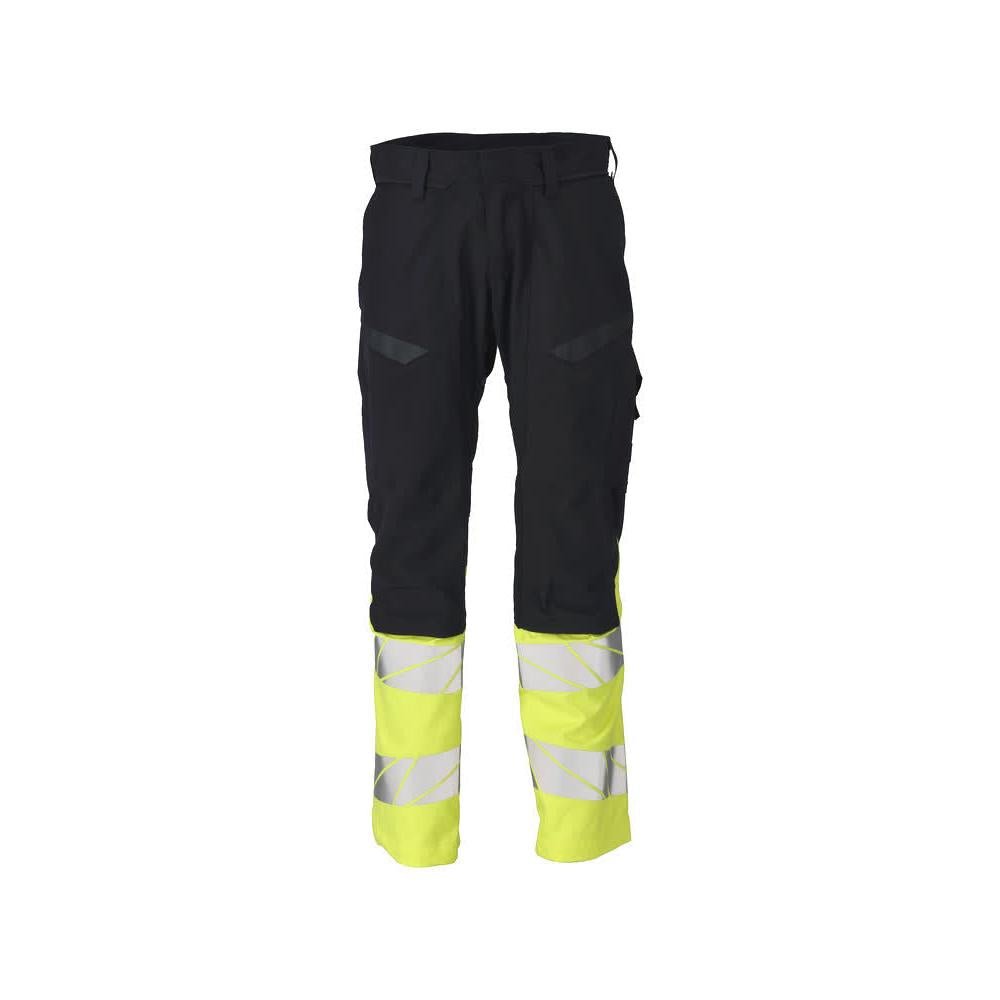 Housut polvitaskuilla, joustavilla sisäosilla Multisafe-housut, musta sininen/hi-vis keltainen