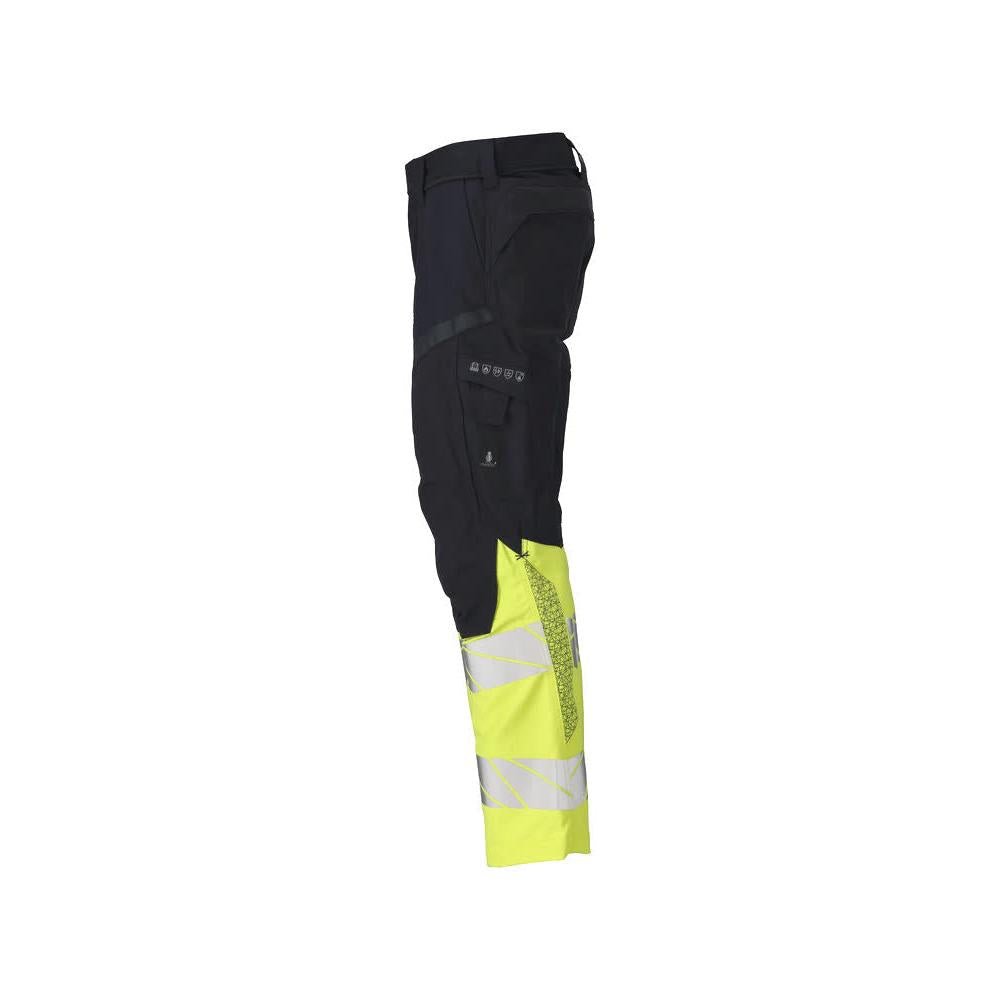 Housut polvitaskuilla, joustavilla sisäosilla Multisafe-housut, musta sininen/hi-vis keltainen