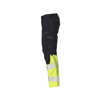 Housut polvitaskuilla, joustavilla sisäosilla Multisafe-housut, musta sininen/hi-vis keltainen