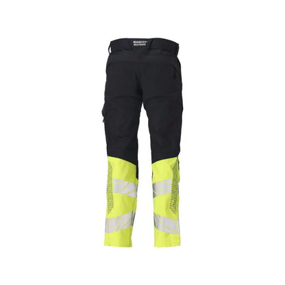 Housut polvitaskuilla, joustavilla sisäosilla Multisafe-housut, musta sininen/hi-vis keltainen