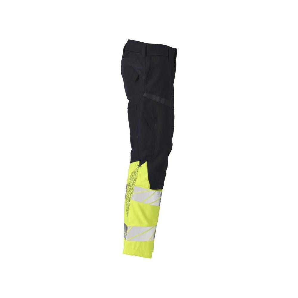 Housut polvitaskuilla, joustavilla sisäosilla Multisafe-housut, musta sininen/hi-vis keltainen
