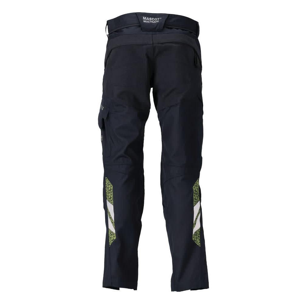 Housut polvitaskuilla, joustavilla sisäosilla Multisafe-housut, musta sininen/hi-vis keltainen