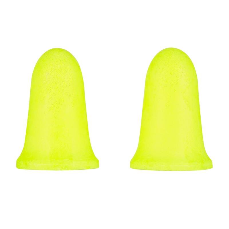 Kaksi keltaista 3M™ E-A-Rsoft™ FX™ -korvatulppaa 3M Deutschland GmbH:lta, valmistettu pehmeästä polyuretaanivaahdosta, seisovat pystyssä valkoisella taustalla - SNR-arvolla 37 dB ne tarjoavat tehokasta suojaa meluisassa ympäristössä.