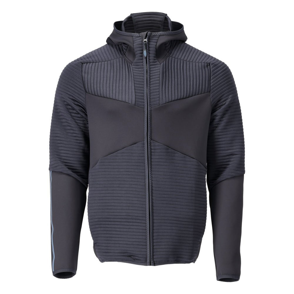 Fleecepusero, huppu, vetoketjullinen mikrofleecetakki, musta-sininen