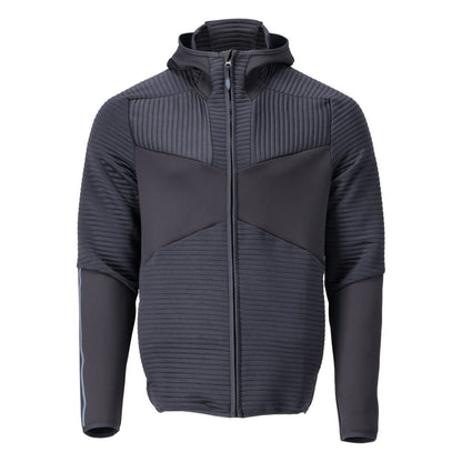 Fleecepusero, huppu, vetoketjullinen mikrofleecetakki, musta-sininen