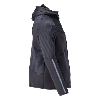 Fleecepusero, huppu, vetoketjullinen mikrofleecetakki, musta-sininen