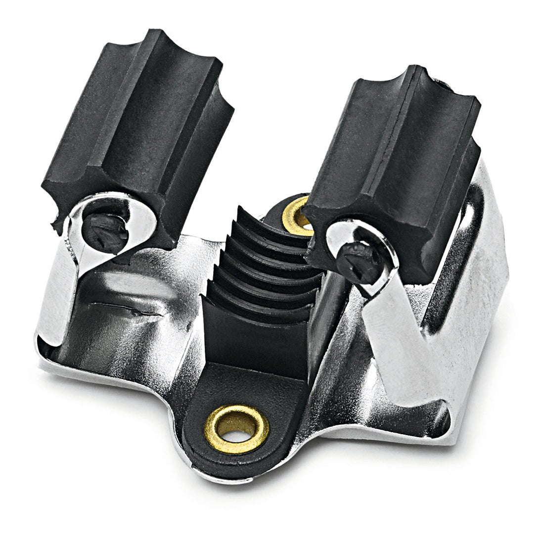 Lähikuva Nölle Profi Brushin harja- ja laitepidikkeestä (1 kappale) Nölle Profi Brush -harja- ja pensselitekniikka e.K.:lta - metallipidike, jossa on TPE-puristusrulla, uurretut kumipuskurit, uritettu keskiosa ja kiinnitysreiät.