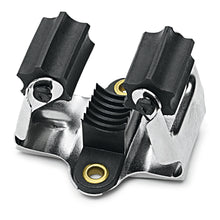 Nahaufnahme des Nölle Profi Brush Besen- und Gerätehalters (1 Stück) von Nölle Profi Brush Bürsten- & Pinseltechnik e.K. - ein Metallhalter mit TPE-Klemmwalze, gerippten Gummipuffern, gerillter Mitte und Befestigungslöchern.