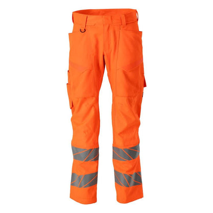 Housut polvitaskuilla, joustavat housut, hi-vis oranssi