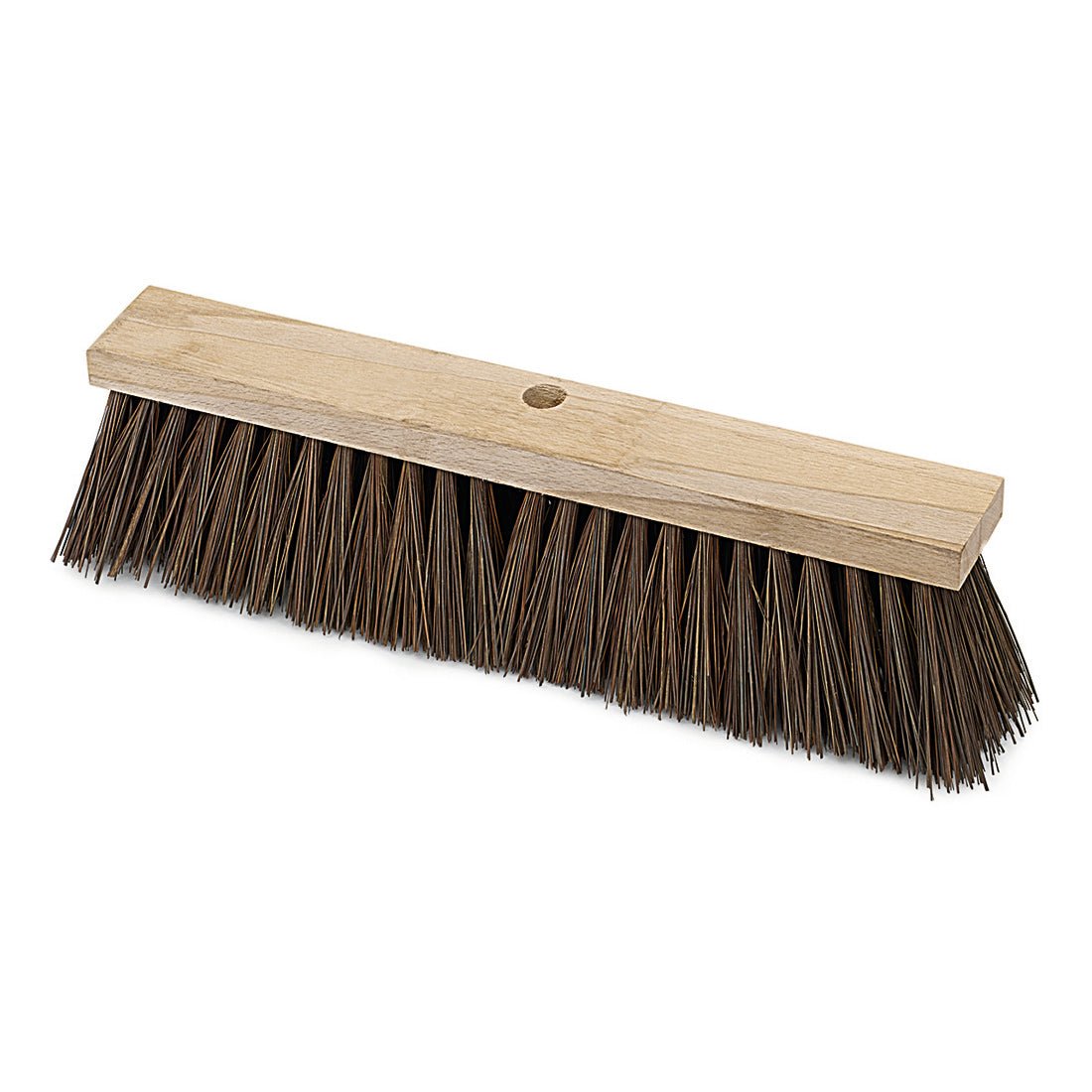 Der Nölle Profi Brush Straßenbesen Bahia (50 cm, 6 Reihen, Sattelholz) von Nölle Profi Brush Bürsten- & Pinseltechnik e.K. hat steife Borsten für die Außenreinigung und ein Griffloch, abgebildet auf weißem Hintergrund.