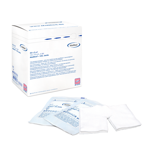 MaiMed-VKS-steriilit fleece-halkokompressit, 25x2 kpl/laatikko