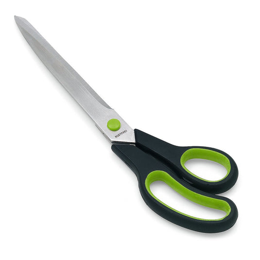 Nölle Profi Brush Tapezierschere 2K11 ruostumattomilla teräksillä ja musta-vihreillä ergonomisilla kahvoilla takaa tarkat leikkaukset; kuvattu valkoisella taustalla. Merkki: Nölle Profi Brush Harja- & Sivellintekniikka e.K.