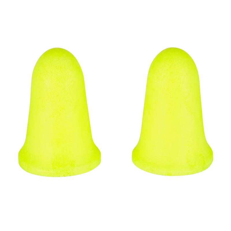 Pari 3M™ E-A-Rsoft™ FX™ -keltaisia korvatulppia, valmistettu pehmeästä polyuretaanivaahdosta (SNR-arvo 37 dB, 5 paria/pakkaus) 3M Deutschland GmbH:lta, esitettynä valkoisella taustalla. Ihanteellinen meluisille ympäristöille.