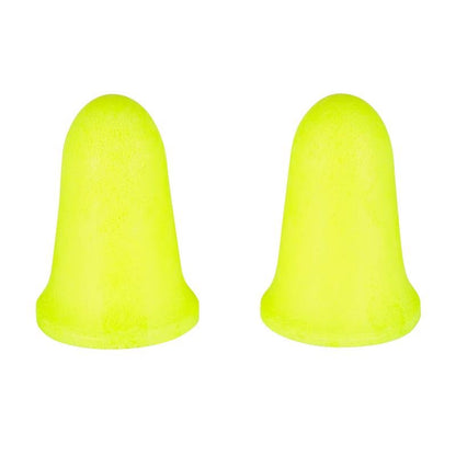 Pari 3M™ E-A-Rsoft™ FX™ -keltaisia korvatulppia, valmistettu pehmeästä polyuretaanivaahdosta (SNR-arvo 37 dB, 5 paria/pakkaus) 3M Deutschland GmbH:lta, esitettynä valkoisella taustalla. Ihanteellinen meluisille ympäristöille.