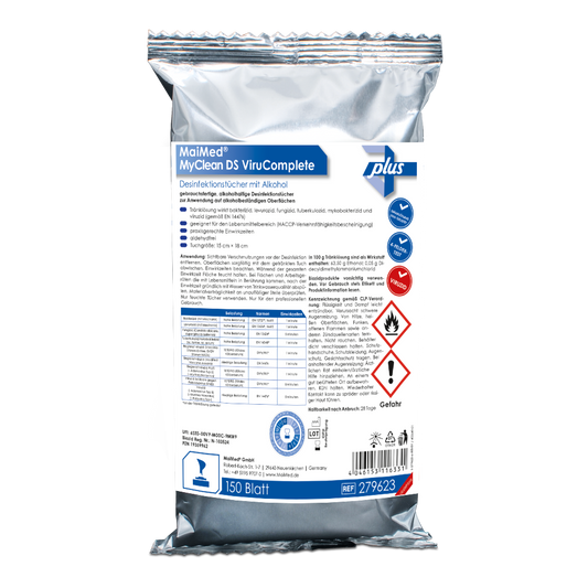 MaiMed MyClean DS ViruComplete Refill 120 kappaletta. Pyyhkeet liotettu-neutraali 15x18cm | Pakkaus (150 kpl)
